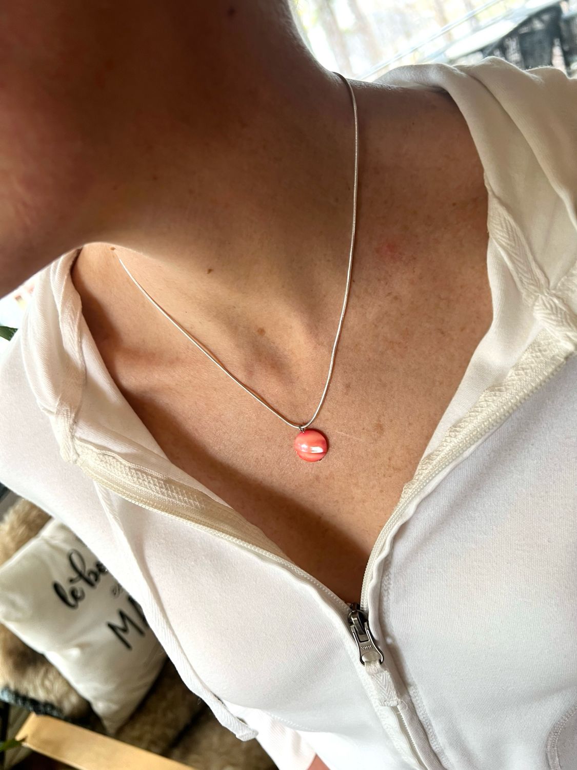 COLLIER CHAÎNE ARGENT 925 NACRE CORAIL