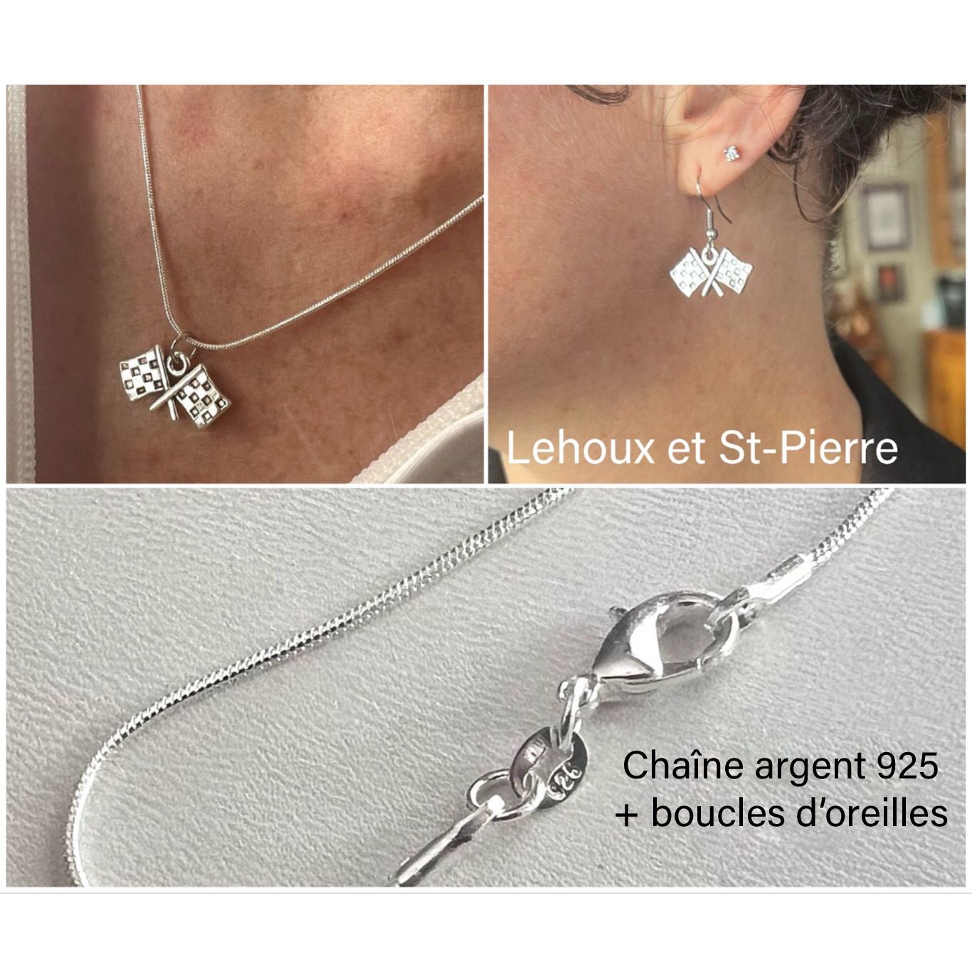 ENSEMBLE CHAÎNE ARGENT 925 ET SES BOUCLES D’OREILLES 
