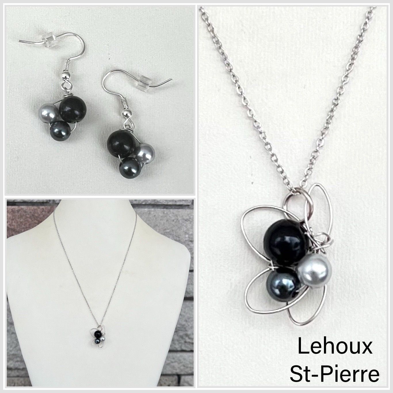 ENSEMBLE 2 BIJOUX FLEUR DE PERLES NOIR ENSEMBLE 2 BIJOUX FLEUR DE PERLES NOIR