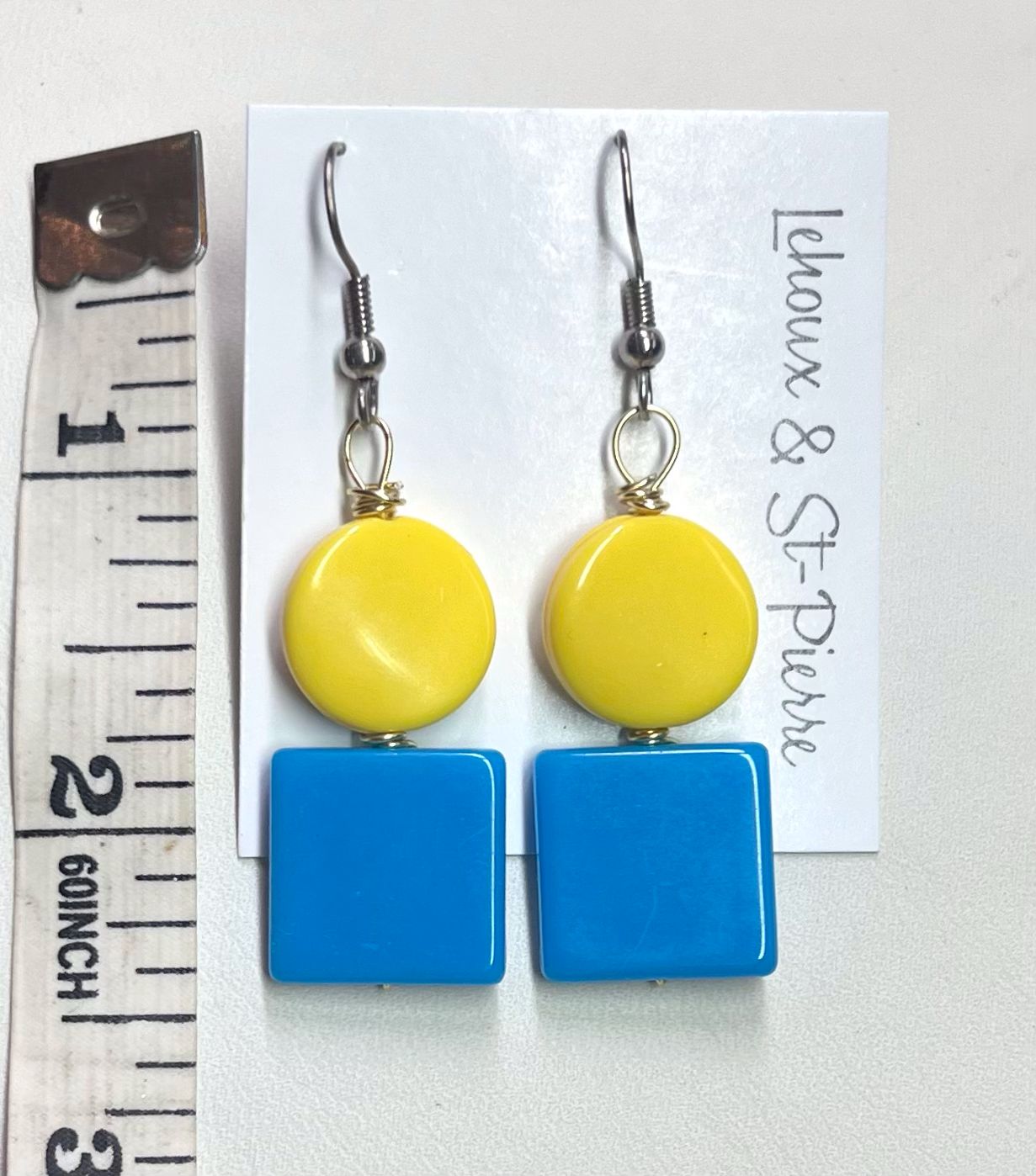BOUCLES D’OREILLES DUOS JAUNE ET BLEU 