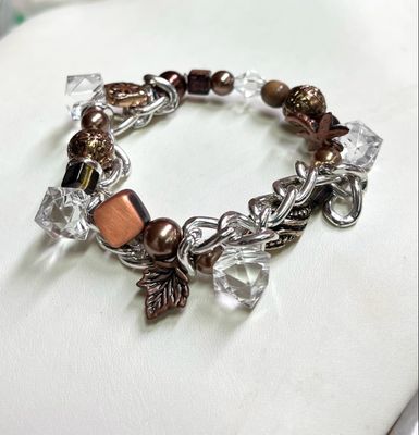 BRACELET CHAÎNE ET PERLES MARRON
