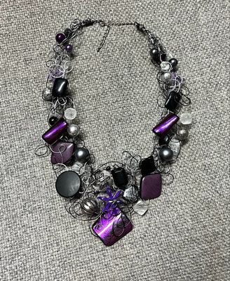 COLLIER ROYAL MIX MAUVE ET NOIR