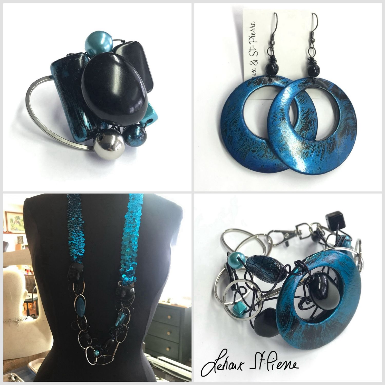 ENSEMBLE 4 BIJOUX TURQUOISE DE NUIT ENSEMBLE 4 BIJOUX TURQUOISE DE NUIT