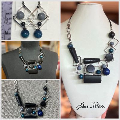 ENSEMBLE 2 BIJOUX BLEU GÉOMÉTRIE