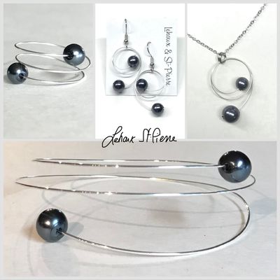 ENSEMBLE 4 BIJOUX DUO DE PERLES HÉMATITE