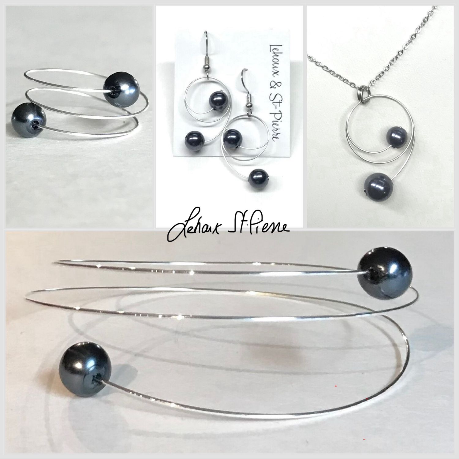 ENSEMBLE 4 BIJOUX DUO DE PERLES HÉMATITE ENSEMBLE 4 BIJOUX DUO DE PERLES HÉMATITE