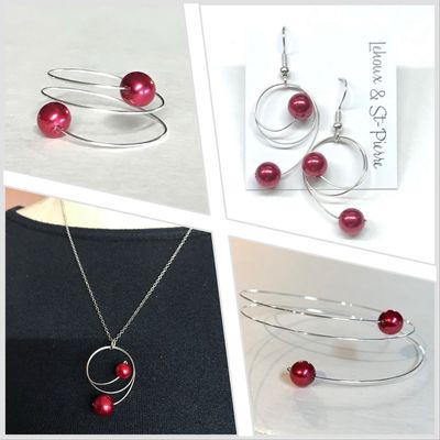ENSEMBLE 4 BIJOUX DUO DE PERLES ROUGE