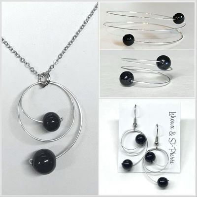 ENSEMBLE 4 BIJOUX DUO PERLES NOIR ENSEMBLE 4 BIJOUX DUO PERLES NOIR