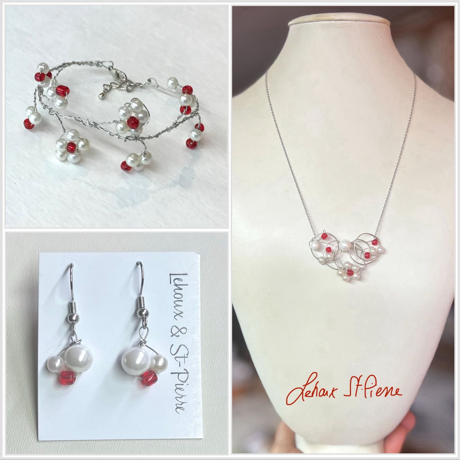 ENSEMBLE 3 BIJOUX PERLES ET ROSETTES