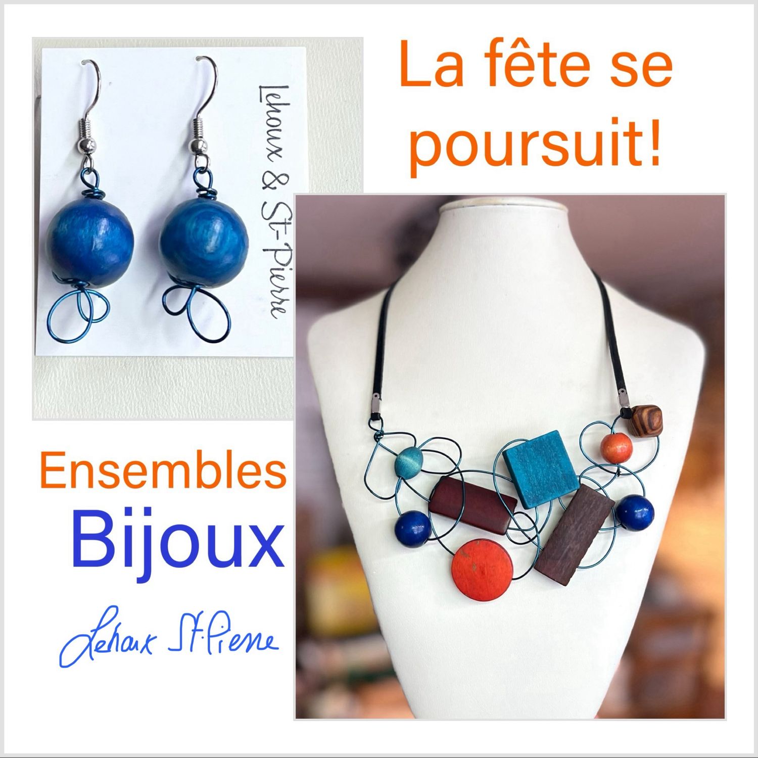 ENSEMBLE 2 BIJOUX BOIS D’ARCHITECTURE COLORÉ 