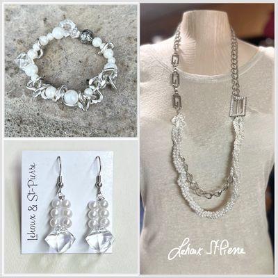 ENSEMBLE 3 BIJOUX CHEMIN DE PERLES ET BOUCLE ZIRCON 