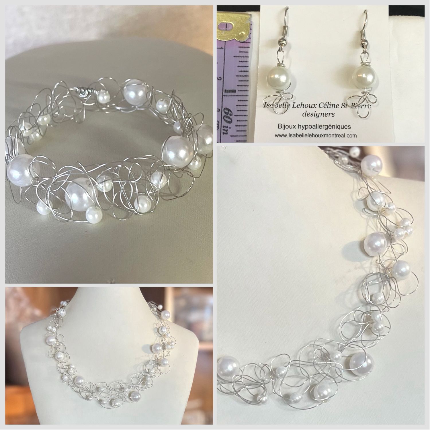 ENSEMBLE 3 BIJOUX DENTELLE PERLÉE BLANC