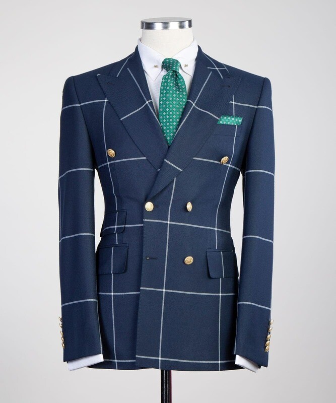 Navy Blue Plaid Double Breast Suit Navy Blue Plaid Double Breast Suit