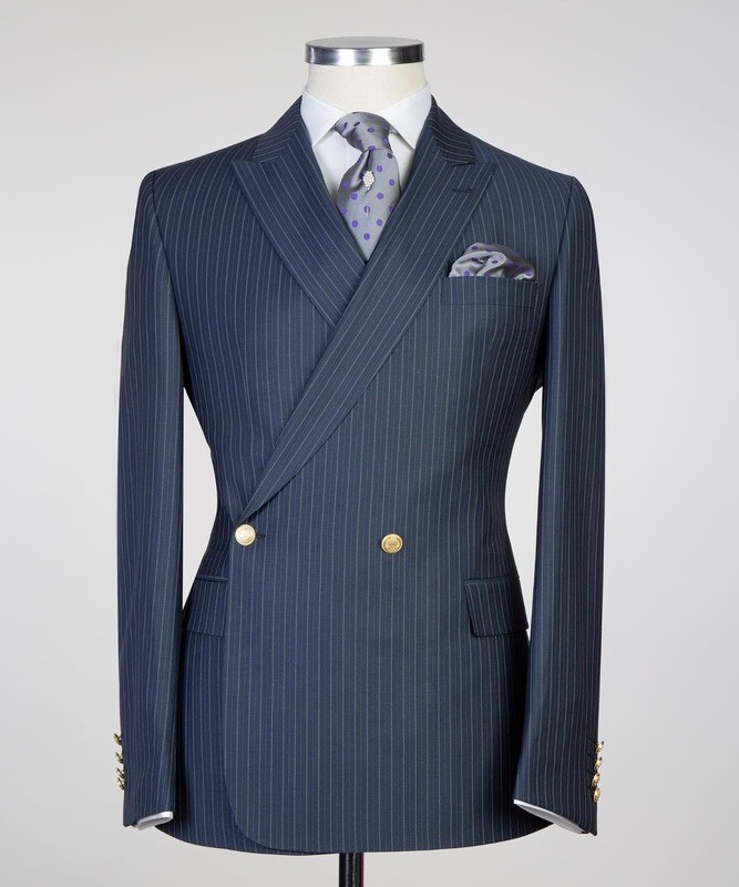 Striped Dark Blue Double Breast Suit Striped Dark Blue Double Breast Suit