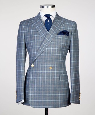 Checkered Gray Dounle Breast Suit
