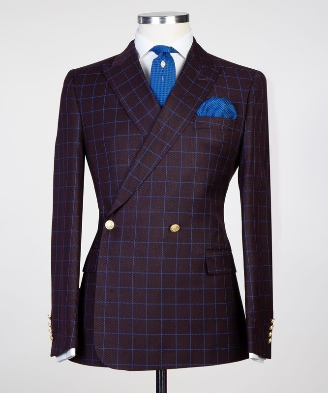 Checkered Dark Purple Double Breast Suit Checkered Dark Purple Double Breast Suit
