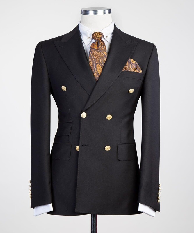 Plain Black Double Breast Suit