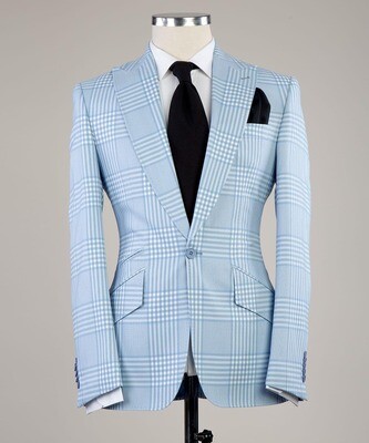 Checkered Light Blue Suit