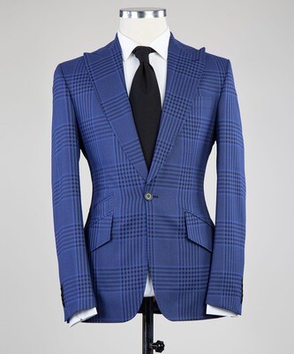 Checkered Dark Blue Suit