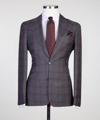 Checked Red Grey Suit