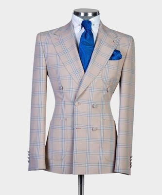 Beige Checked Double Breast Suit