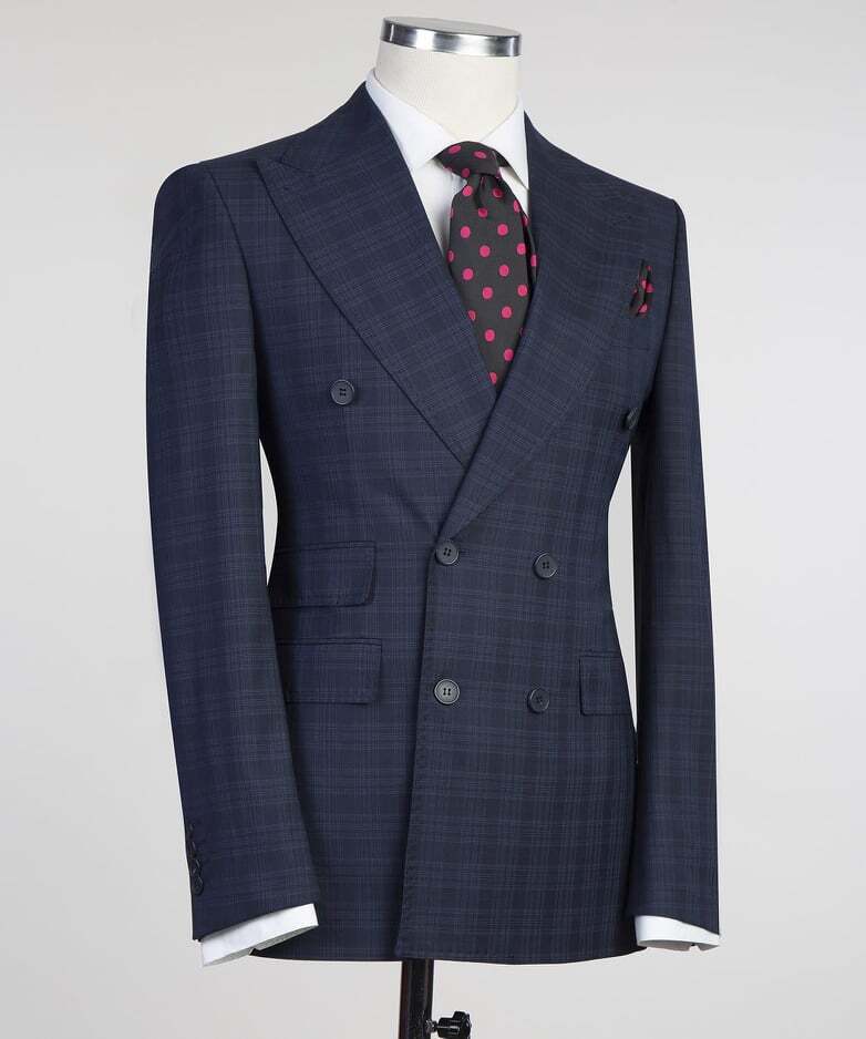 Navy Blue Checked Double Breast Suit
