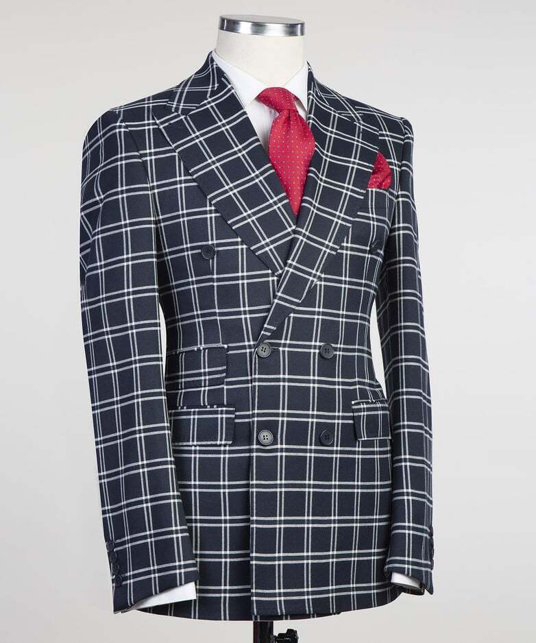 Navy Blue Checked Double Breast Suit