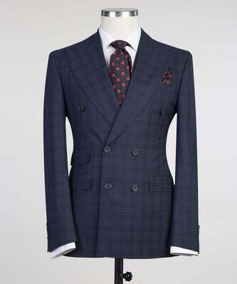Navy Blue Checked Double Breast Suit