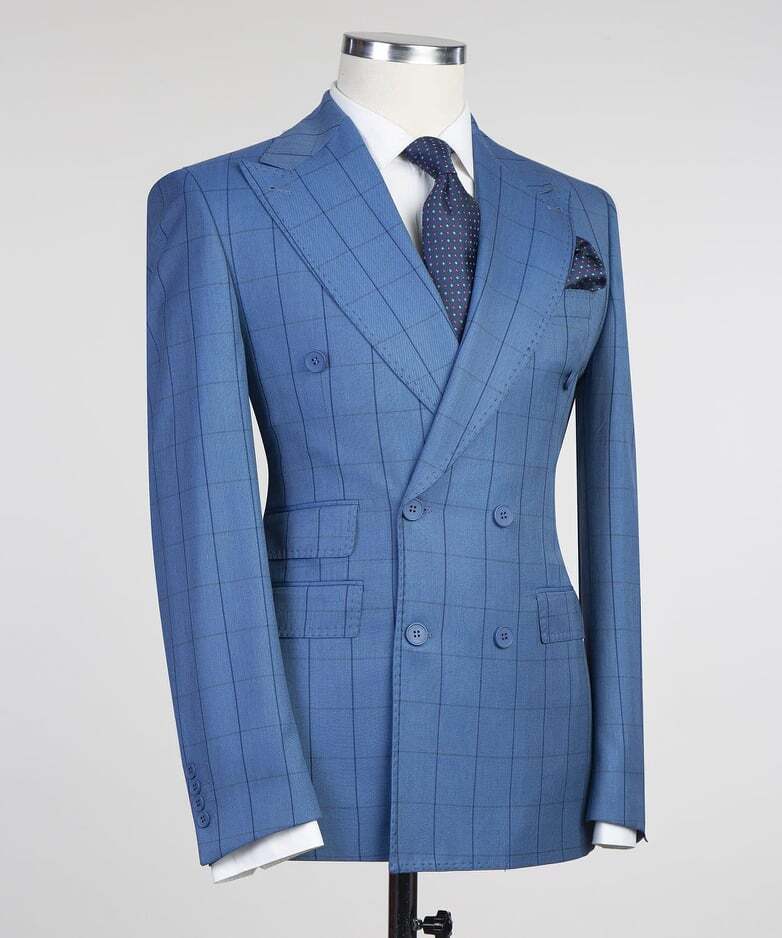 Light Blue Checked Double Breast Suit