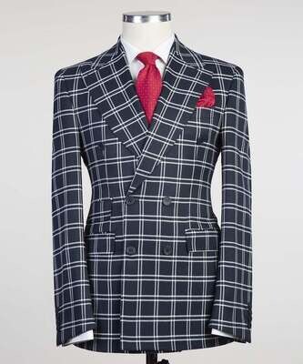 Navy Blue Checked Double Breast Suit