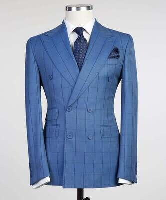 Light Blue Checked Double Breast Suit