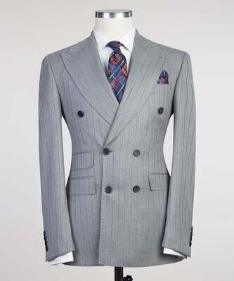 Grey Striped Double Breast Suit
