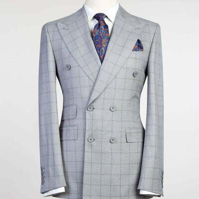 Grey Checked Double Breast Suit