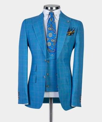 Checked light Blue Suit