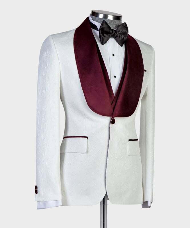 White and Burgundy Tuxedo