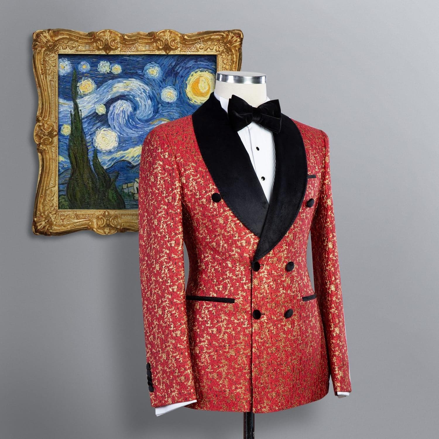 Red Flowered Double Breast Tuxedo