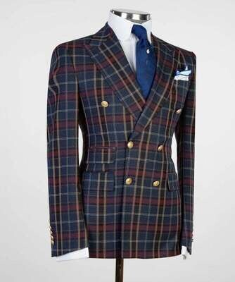 Brown and Blue Checked Double Breast Suit