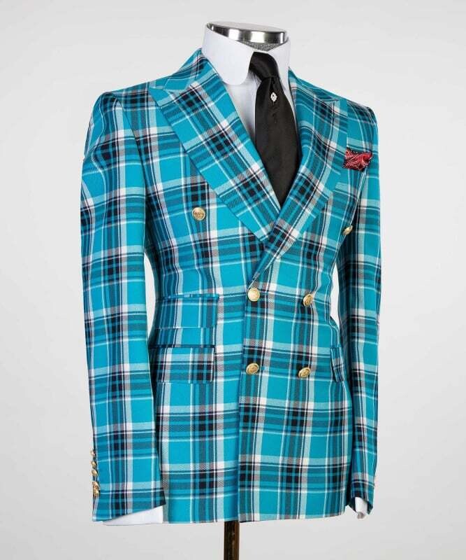 Light Blue Checked Double Breast Suit Light Blue Checked Double Breast Suit