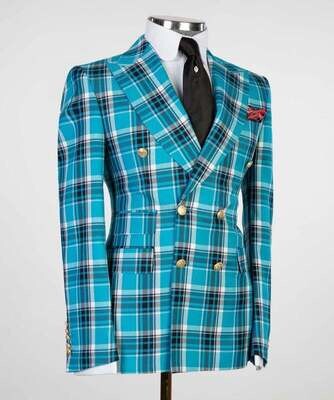 Light Blue Checked Double Breast Suit