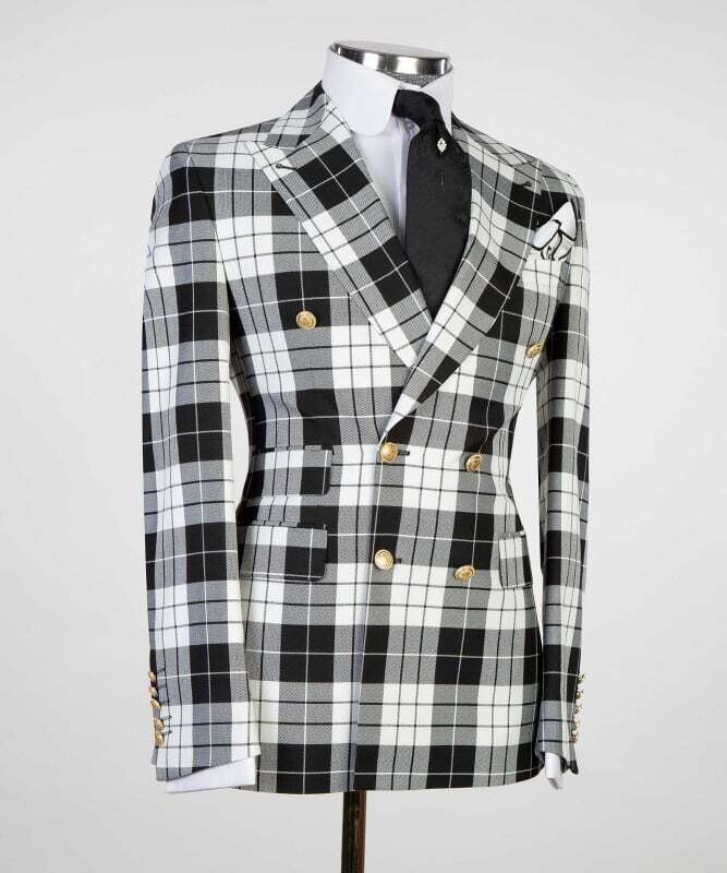 Black and White Checked Double Breast Suit