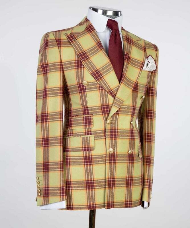 Yellow and Burgundy Checked Double Breast Suit Yellow and Burgundy Checked Double Breast Suit