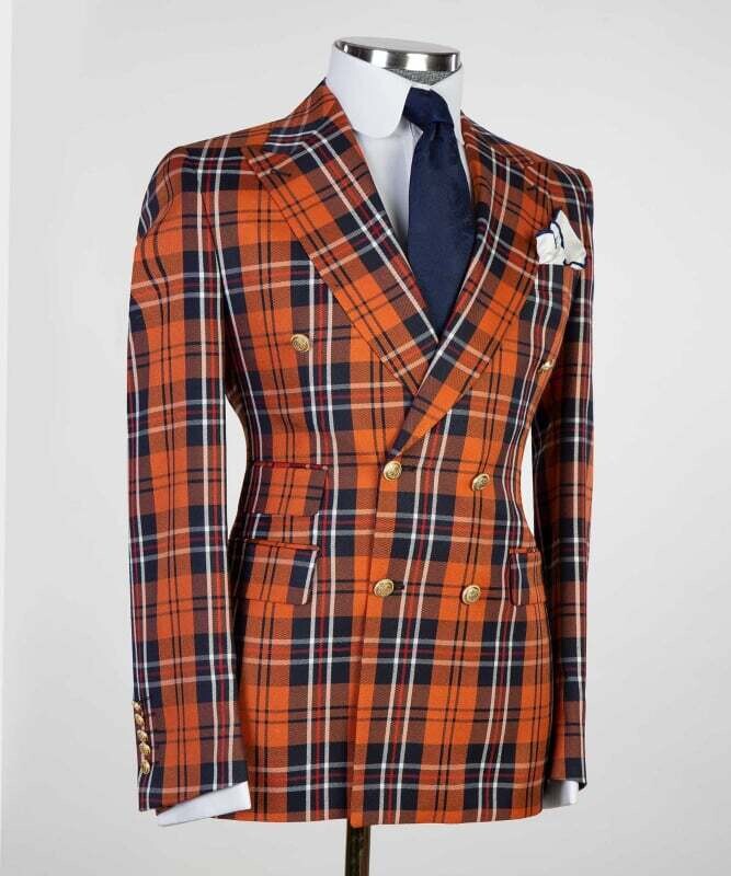Orange and Blue Checked Double Breast Suit Orange and Blue Checked Double Breast Suit