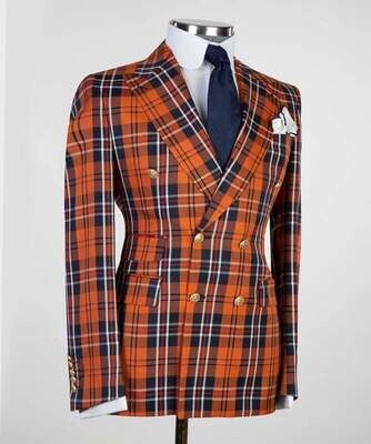 Orange and Blue Checked Double Breast Suit