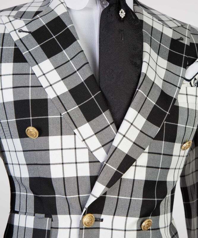Black and White Checked Double Breast Suit