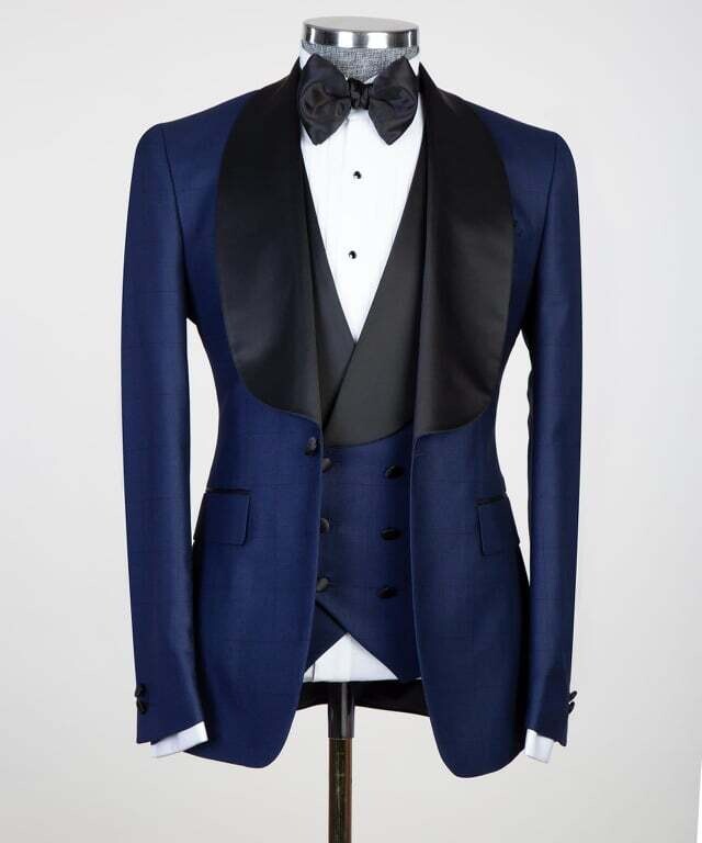 Navy Blue Checked Tuxedo