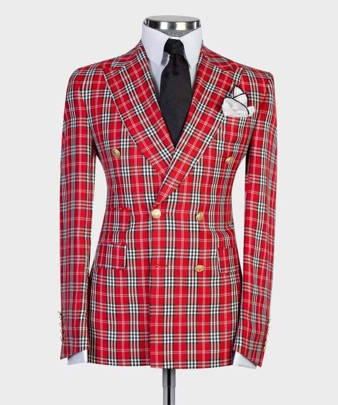 Red and Blue Checked Double Breast Suit