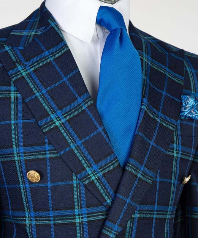 Blue Checked Double Breast Suit