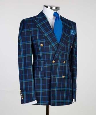 Blue Checked Double Breast Suit