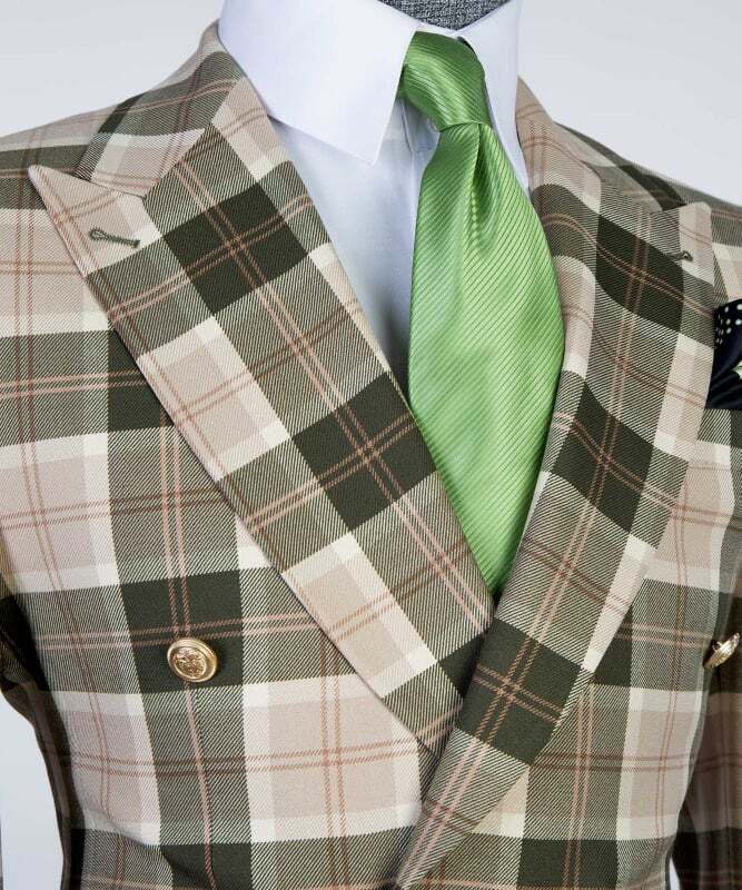 Olive Green Checked Double Breast Suit