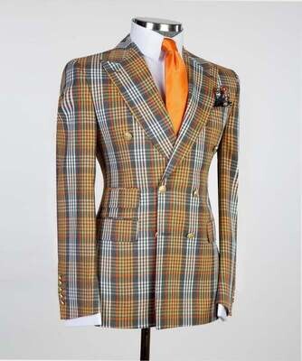 Brown Checked Double Breast Suit